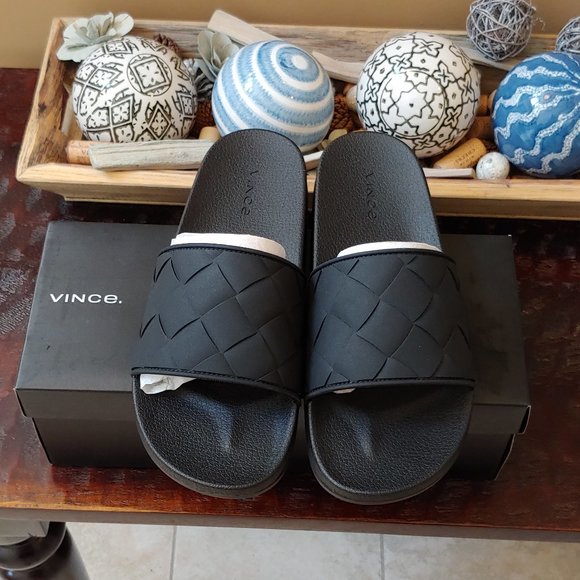 Vince Shoes - W-9; M-7 Vince Watley Woven Slide Sandals In Black
